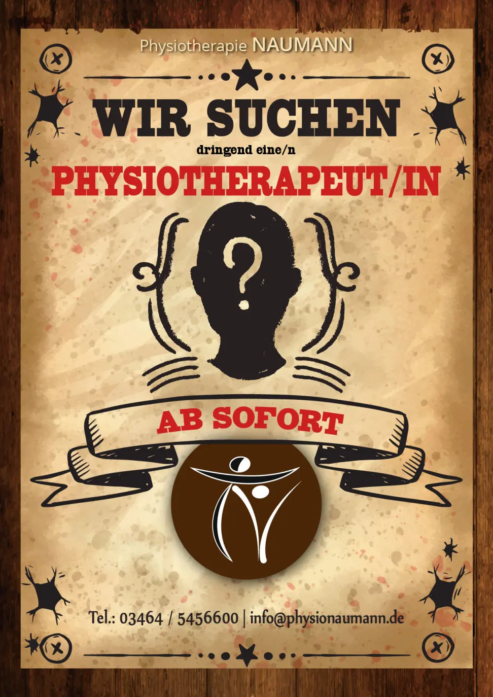 Plakat: Wir suchen Physiotherapeut/in ab sofort